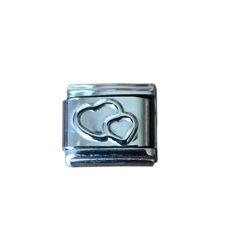 Silver Double Heart Italian Charm