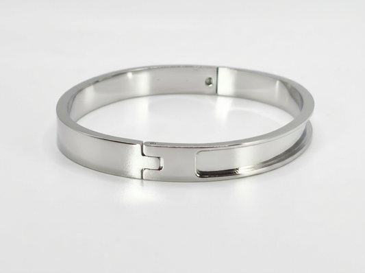 Zircon Part Channel High Polished Silver Stainless Steel Bangle